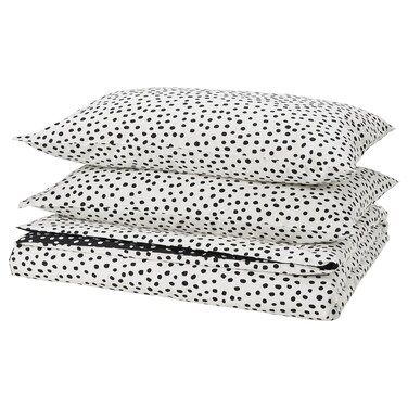 Duvet Cover And 2 Pillowcases Black White/Dotted 240X220/50X80 Cm