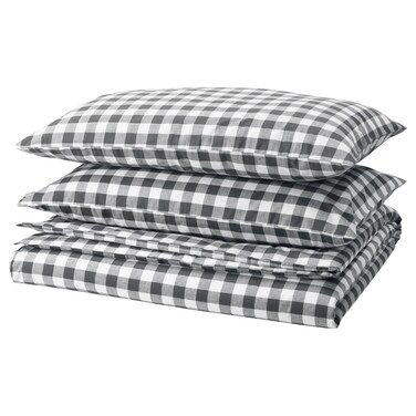 Duvet Cover And 2 Pillowcases Anthracite White/Check 240X220/50X80 Cm