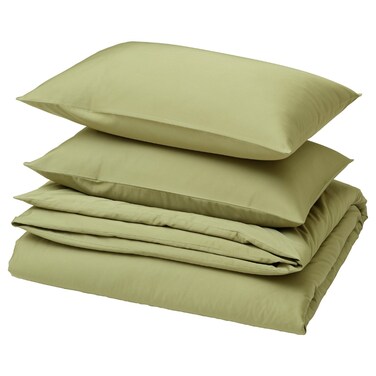 Duvet Cover And 2 Pillowcases Beige/Green 240X220/50X80 Cm