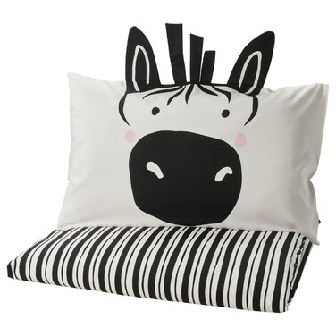 Duvet Cover And Pillowcase Black White/Zebra 150X200/50X80 Cm