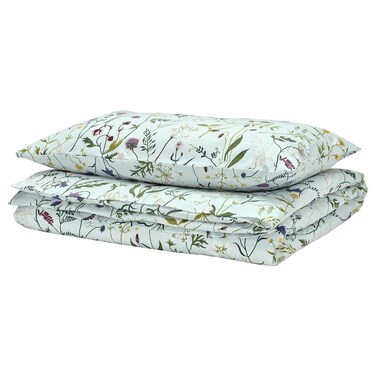 Duvet Cover And Pillowcase Pale Blue/Floral Pattern 150X200/50X80 Cm