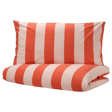 Duvet Cover And Pillowcase Pink Red/Stripe Pattern 150X200/50X80 Cm