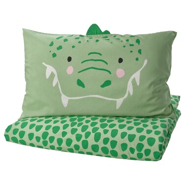 Duvet Cover And Pillowcase Green/Crocodile 150X200/50X80 Cm