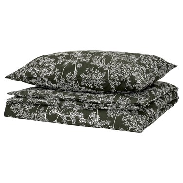 Duvet Cover And Pillowcase Dark Green/Floral Pattern 150X200/50X80 Cm