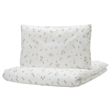 Duvet Cover 1 Pillowcase For Cot White/Floral Pattern 110X125/35X55 Cm