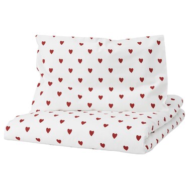 Duvet Cover 1 Pillowcase For Cot Heart Pattern/White Red 110X125/35X55 Cm
