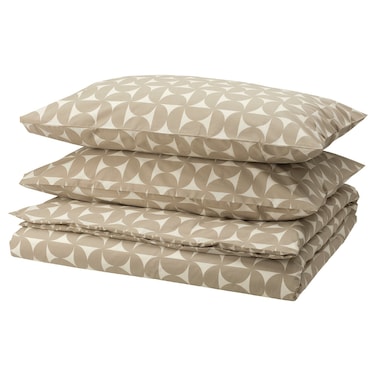 Duvet Cover And 2 Pillowcases Grey-Beige/Off-White 240X220/50X80 Cm