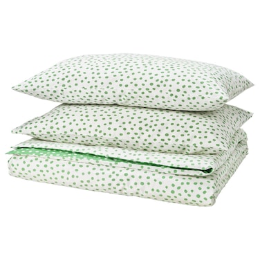 Duvet Cover And 2 Pillowcases Green White/Dotted 240X220/50X80 Cm