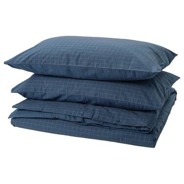 Duvet Cover And 2 Pillowcases Dark Blue/Light Brown 240X220/50X80 Cm
