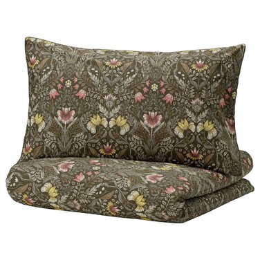 Duvet Cover And 2 Pillowcases Dark Green/Multicolour 240X220/50X80 Cm