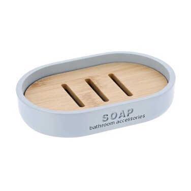 Polyresin Soap Dish W/Bamboo layer (Blue, 12.3 x 8.3 x 2.3 cm)