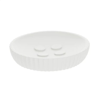 Polyresin Soap Dish W/Rounded Stripes (White, 11 x 11 x 2.4 cm)