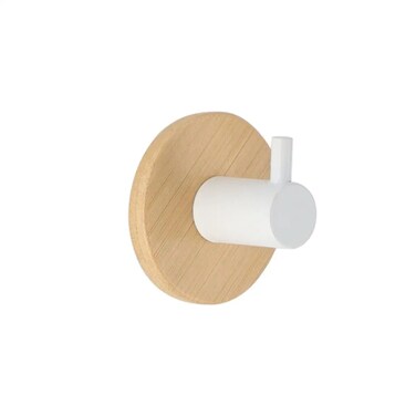 Painted Metal Hook W/Bamboo Base (White, 3.5 cm)