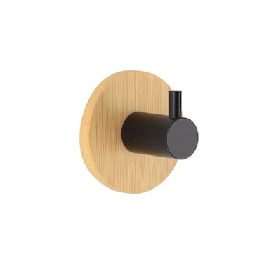 Painted Metal Hook W/Bamboo Base (Black, 3.5 cm)
