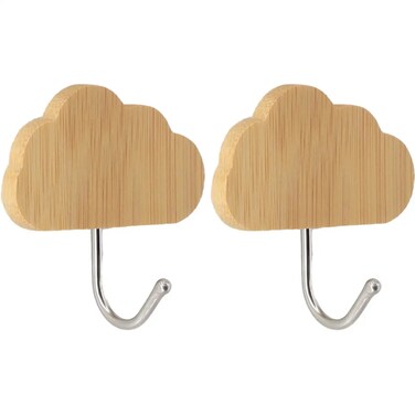 Stainless Steel Hooks Set W/Bamboo Base (Nuage, 2 Pc.)