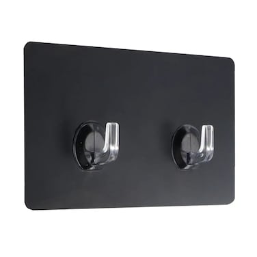 Double Square PS/PVC Adhesive Hook (Black, 8 x 2 x 14.5 cm)