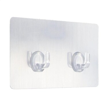 Double Square PS/PVC Adhesive Hook (Silver, 8 x 2 x 14.5 cm)