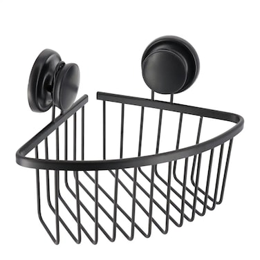 Aluminum Corner Shelf on Suction Cup (Black, 19.7 x 19.7 x 19 cm)