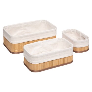 Bamboo, Polyester Basket Set (30 x 20.5 x 12 cm, 3 Pc.)