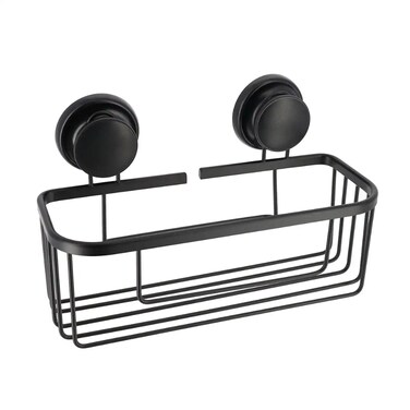 Aluminum Rectangular Basket on Suction Cup (Black, 28 x 13.5 x 17.5 cm)