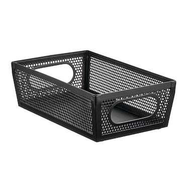 Perforated Metal Bin (Black, 25.4 x 15 x 7.6 cm)