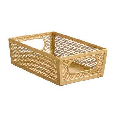 Perforated Metal Bin (Brass, 25.4 x 15 x 7.6 cm)
