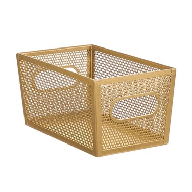 Perforated Metal Bin (Brass, 25.4 x 15 x 12.7 cm)