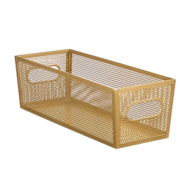 Perforated Metal Bin (Brass, 40.6 x 15 x 12.7 cm)