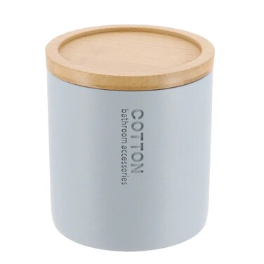 Polyresin Cotton Box W/Bamboo Lid (Light Blue, 9.5 x 11 cm)