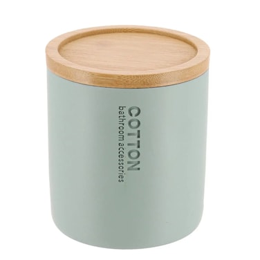 Polyresin Cotton Box W/Bamboo Lid (Eucalyptus Green, 9.5 x 11 cm)