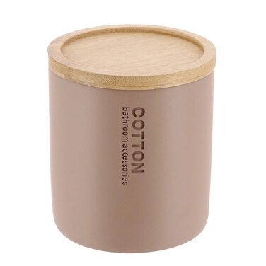 Polyresin Cotton Box W/Bamboo Lid (Cappucino, 9.5 x 11 cm)