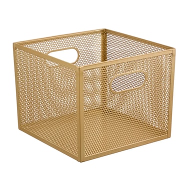 Perforated Metal Bin (Brass, 25.4 x 25.4 x 20.3 cm)