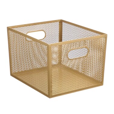 Perforated Metal Bin (Brass, 30.5 x 25.4 x 20.3 cm)