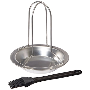 Chicken Roaster &amp; Brush (18 x 22 x 5 cm, Set of 2, Black &amp; Silver)