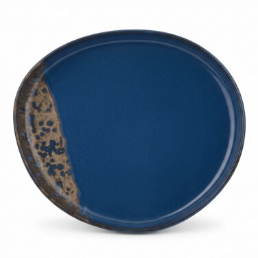 Navy Blue &amp; Brown Reactive Glaze Ceramic Plate   34Cm , 28Cm , 23Cm