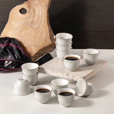 Sidrah Arabic Coffee Cups Set (12-Pc) Midnight Silver 80Ml