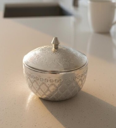 Aluminium Sugar Bowl &ndash; Classic Silver Design   10 Cm Elegant Kitchen Accessory