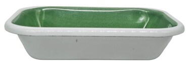 Rectangular Enamel Bowl 17Cm*12Cm*4Cm, White/Green