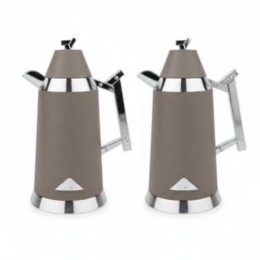 Dallah Vacuum Flask &ndash; Brown &amp; Silver &ndash; 1L + 1L Set