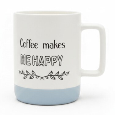 Coffee Makes Me Happy White &amp; Blue Ceramic Mug &mdash; 400Ml