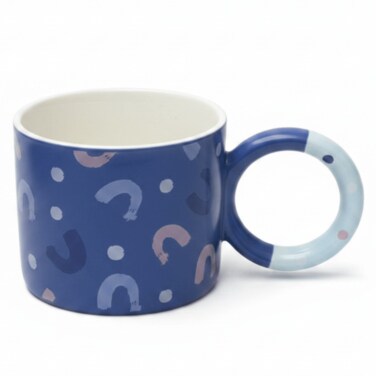 Blue Crescent Ceramic Mug 380Ml   Elegant Ring Handle   Artisan Coffee &amp; Tea Mug