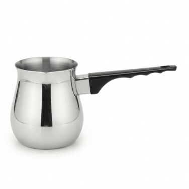 Silver Stainless Steel Coffee Warmer Cezve 120Ml   Black Handle