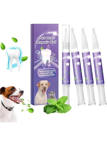 NALACAL 4PCS Pet Oral Care Gel, Dental Hygiene Set for Pets, Pet Brush Free Oral Gel, Pet Teeth Oral Care Gel, Eliminate Bad Breath, Targets Tartar, Pet Breath Freshener Gel Care Cleaner (12ML)