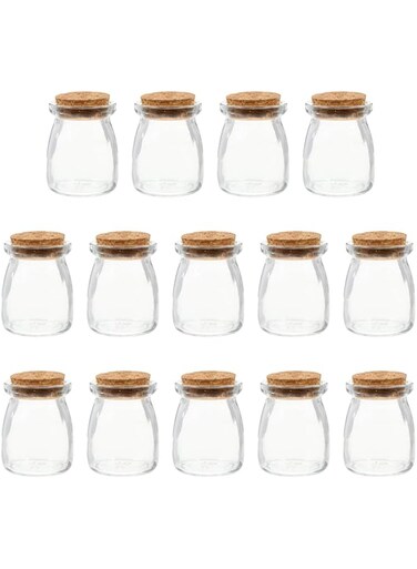 Cabilock 16Pcs Cork Stoppers Glass Bottles 100ml Yogurt Pudding Bottle Mini Mason Jar Small Glass Bottles With Cork Lid for Wedding Favors Wishing Bottles Apothecary DIY Arts Crafts