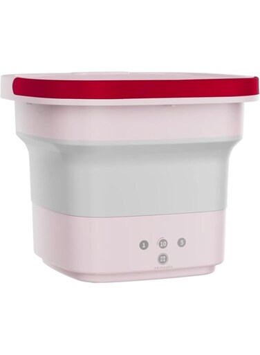 Mini Washing Machine,Portable Foldable Washing Machine with Spin Dryer Ultrasonic Cleaning sterilization Automatic Washer with Drain Basket,for Underwear Socks Baby Clothes Towels (Pink)