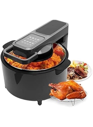 TDOO 8 Liter Air Fryer Timer &amp; Temperature Controls,8 Touch Screen Preset with Digital LCD Touch Screen，with Glass Lid, Dishwasher Safe and Non-stick Basket, Oil-Less Healthy Cooker (Grey-D)