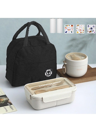 Adult and children's lunch boxes,Bento lunch box for office, Lunch Box Leak-proof for Girls Boys Adults Teens School,Minimalist design food storage box with Lunch Bag, Soup cup, Spoon, Forks