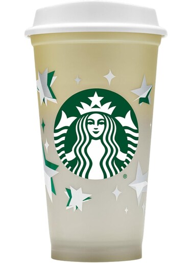 Reusable Plastic Gold Stars Limited Edition Festive Coffee Cup with Lid - 473ml