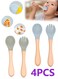 Pcs Silicone Baby Spoons and Forks, Soft-Tip Baby Flatware Sets, Self Feeding 6+ Months Wooden Handle Baby Led Weaning Spoon Utensils for Training