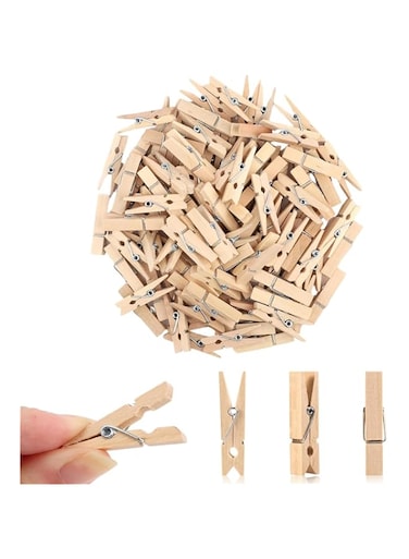 77koiminide Natural Wooden Small Clips, 100 Pcs Mini Clothespins Clip, Small Clothes Pins for Photos, Crafts, Hanging Clothes, Display Artwork
